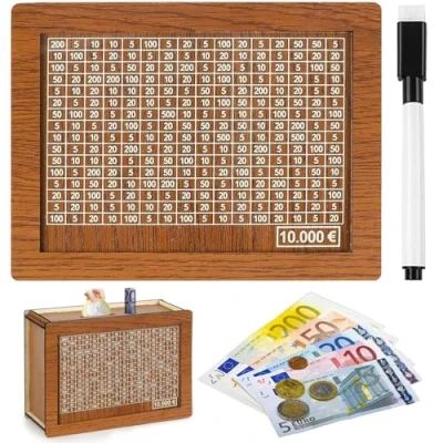 Imagen de Hucha de Madera con Contador, Contador Objetivo Ahorro y Números, Retro Números Objetivo, Ayuda a los Niños Desarrollar el Hábito Ahorrar Dinero