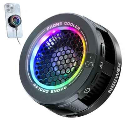 Imagen de NEEWER BÁSICO Enfriador Magnético Teléfono, Ventilador USB Bajo Ruido con Control Inteligente Temperatura Luz RGB Aro &amp; Clip Compatible iPhone 15 16 Pro Max MagSafe Samsung iPad, PA069