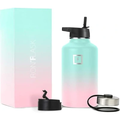 Imagen de IRON FLASK Botella De Agua Deportes, 3 Tapas (Tapa Paja), El Vacío Aislado Acero Inoxidable, Caliente Y Fría[Chicle][64 oz]