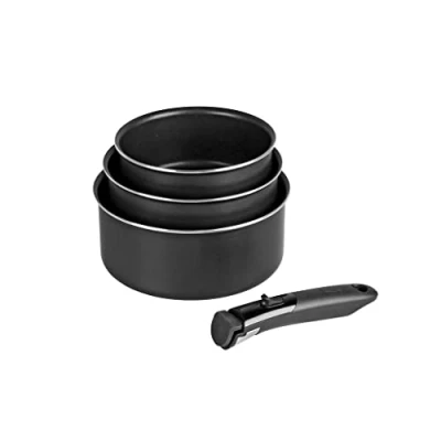Imagen de SITRAM 716861 Juego de 3 Cacerolas Aluminio Prensado Ø 16/18/20 cm Revestimiento interior antiadherente libre PFOA Mango extraíble SITRAMOVIBLE Todo tipo fuegos incluida inducción