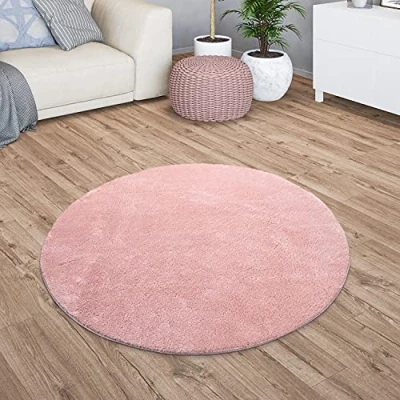 Imagen de TT Home Alfombra Salón Pelo Corto Monocolor Diseño Moderno Lavable Amarillo Dorado, Color: Rose, Tamaño:160 cm Redondo