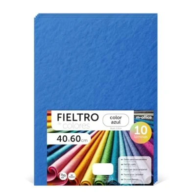 Imagen de m office Fieltro para Manualidades, de Colores, Suave y Flexible, Material Costura, Telas Patchwork, Ideal proyectos DIY, artesanía o decoración, 40x60cm (azul, 10 uds)