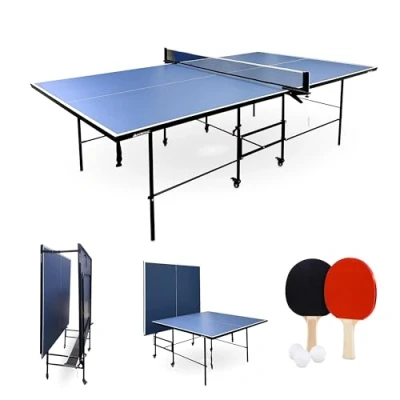 Imagen de Mobiclinic®, Mesa de Ping Pong Plegable, Exterior e Interior, Incluye Red, 2 Palas, 3 Pelotas, Ruedas 360º con Bloqueo, Tokyo, 274x152’5x76 cm, Asas Transporte, Azul
