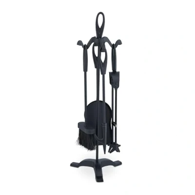 Imagen de Relaxdays Accesorios de Chimenea 5 Piezas, Set Estufa con Atizador, Pinzas, Escoba, Pala y Soporte, Hierro, Negro, 60,5 x 20 cm