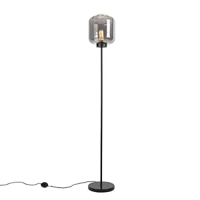 Imagen de Qazqa diseño Lámpara de pie negra con cristal ahumado Qara/Acero Alargada Adecuado para LED Max. 1 x 60 Watt
