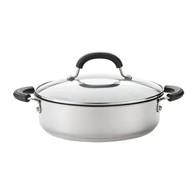 Imagen de Circulon Sartén antiadherente con tapa, 30 cm, apta para inducción, de acero inoxidable, tapa vidrio endurecido, utensilios cocina duraderos aptos horno y lavavajillas, color plateado