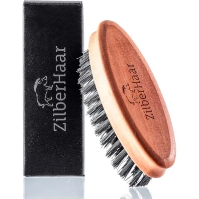Imagen de ZilberHaar Cepillo de Barba Bolsillo, Suave 100% Cerdas auténticas Jabalí y Madera Peral Cuidado Facial Masculino Compatible con todos los Bálsamos Aceites para