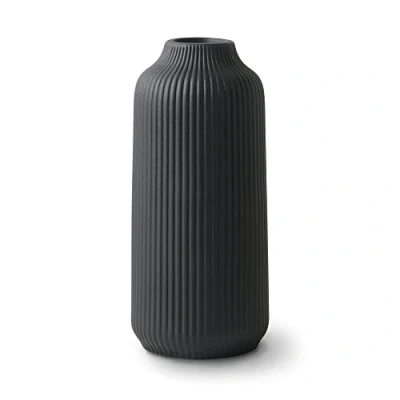 Imagen de flature Jarrón de Cerámica en Estilo Nórdico, Deco Grande para Hierba la Pampa como Boho, Negro Mate 25 cm, Decoración Escandinava el Hogar Flores Frescas y Secas (L)
