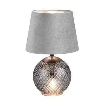 Imagen de Reality Leuchten RL Lámpara de mesa Jonna R51242054, base cristal ahumado, pantalla gris terciopelo/plateado, incl. 2x E14