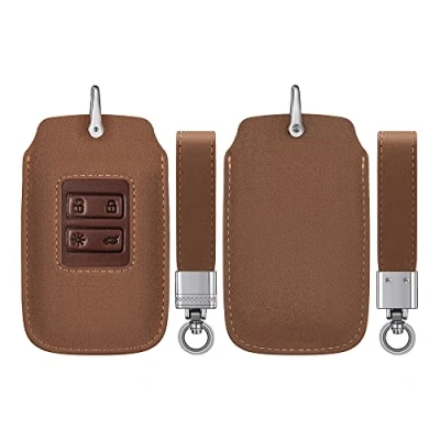 Imagen de kwmobile Carcasa Compatible con Renault Llave de Coche Smart Key 4 Botones (Solo Keyless Go) Funda Ante sintético para Mando a Distancia marrón Claro/marrón