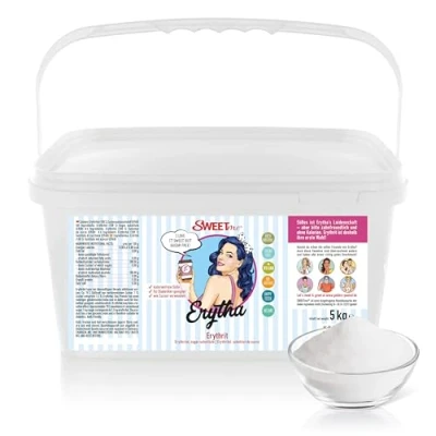Imagen de Eritritol Eritha 5 kg, sustituto natural del azúcar, edulcorante sin calorías, vegano, respetuoso con los dientes, SWEETme by Golden Peanut