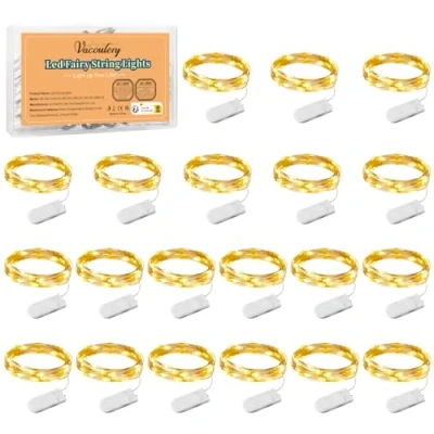 Imagen de Vacoulery Cadena de Luces con Pilas 20 PCS, 1M 10 LEDs Micro, Alambre Cobre para Decoración Interior, Exterior, Boda, Fiesta Navidad