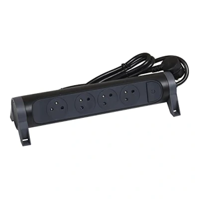 Imagen de LEGRAND Regleta giratoria con Interruptor LED 4 Tomas de Superficie Tierra Cable 3 m Negro y Gris Oscuro