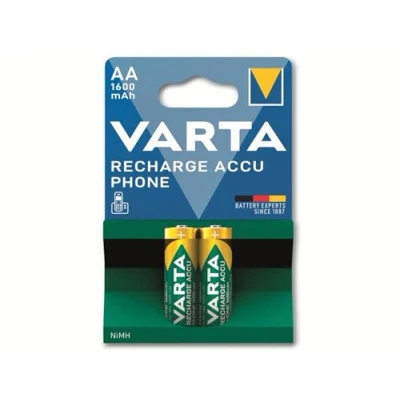 Imagen de VARTA Pilas AA, recargables, paquete de 2, Recharge Accu Phone, batería recargable, 1600 mAh Ni MH, listas para usar, aptas teléfonos inalámbricos