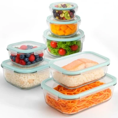 Imagen de edihome, recipientes de Cristal para alimentos, 14 Piezas (7 + 7 tapas), Comida Hermetico, Apto lavavajillas, congelador, microondas, sin BPA Recipientes)