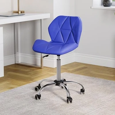 Imagen de Vida Designs Geo Silla de Oficina para computadora, Color Azul, con Patas giratorias Ajustables y Elevadoras Piel sintética cromada, Cuero, Blue, H 80 96 x W 47.5 D 49 Cm