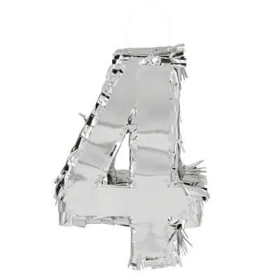 Imagen de Boland Piñata de números, 25 x 16 5 cm, número brillante para aniversario y cumpleaños, número, plata, decoración, juego fiestas