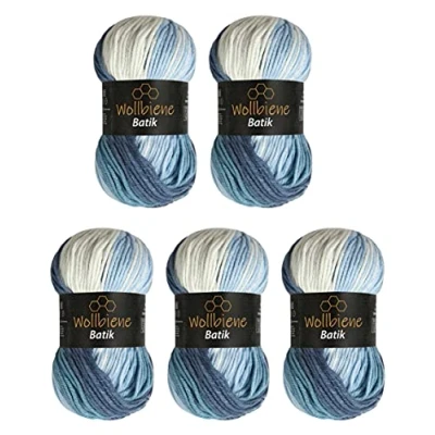 Imagen de Wollbiene Batik 5 ovillos de 100 g, 500 gramos, multicolor con degradado, (5500 azul y blanco)