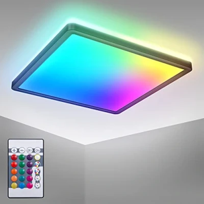 Imagen de B.K.Licht I Lámpara de techo LED RGB Panel ultra plano Cambio color RGBW regulable Iluminación indirecta Mando a distancia Negro
