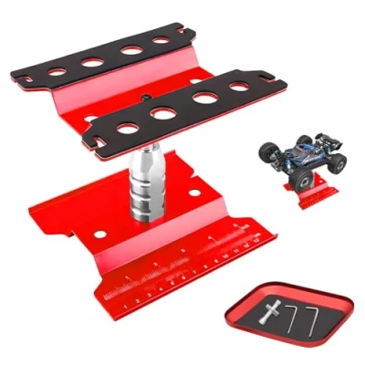 Imagen de Craznick RC Car Work Soporte &amp; Tornillo Base Rotación 360 Grados Aluminio Reparación Estación Elevador para 1/8 1/10 1/12 1/16 1/18 Escala Traxxas TRX4 Axial Arrma Redcat Losi Rojo