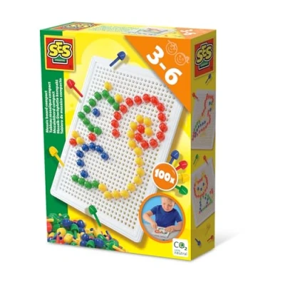 Imagen de SES Creative 14046 Mosaico compacto, 100 pines en 4 colores, juego reutilizable para niños pequeños