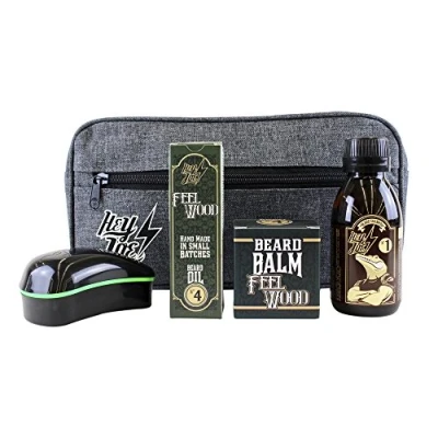 Imagen de HEY JOE Bearded Survival Kit Deluxe Nº 4 de arreglo barbas que incluye: aceite, balsamo, champú, cepillo para barba y neceser regalo