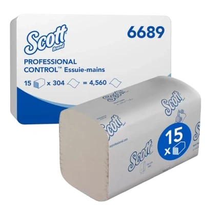 Imagen de Scott Performance Toallas secamanos interplegadas 6689: 15 paquetes x 274 hojas de 1 capa, blancas, pequeñas