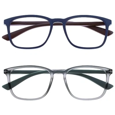 Imagen de OPULIZE Max Gafas de Lectura Pack 2 Marco Rectangular Clásico Grande Azul Mate Gris Unisex Hombres Mujeres Bisagras Resorte RR78 37 +3.00