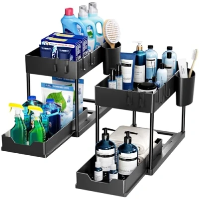 Imagen de Puricon Estantería Bajo Fregadero, Estante Organizador Mueble Fregadero Cocina Lavabo 2 Unidades