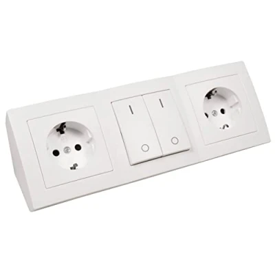 Imagen de MC POWER McPower 1534669 Bloque de enchufes, 2 enchufes con protección contacto + 1 interruptor, 250 V 16 A, montaje, color blanco mate
