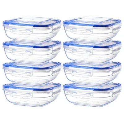 Imagen de Grizzly juego de recipientes plástico para almacenar alimentos, 8 con tapa, cuadrados, apilables, aptos microondas y lavavajillas