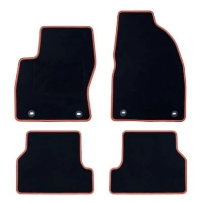Imagen de OCC DESIGN Alfombrillas Coche a Medida, Compatibles con Focus II (2004 2011), Moqueta Alta Calidad, Velour/Polipropileno, Anclaje Original, Reverso Antideslizante, Talonera, Ribete Naranja