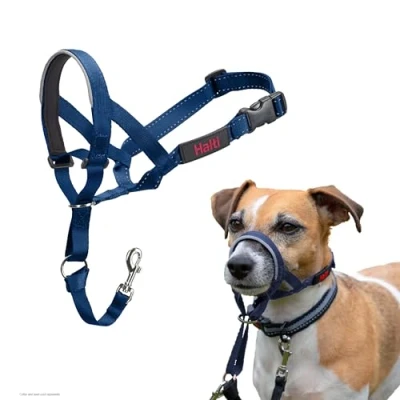 Imagen de Collar Ronzal HALTI para Evitar Que tu Perro Tire de la Correa, Ajustable con Banda Nariz Acolchada. Adiestramiento canino antitirones Perros pequeños (Talla 1, Azul Cobalto)