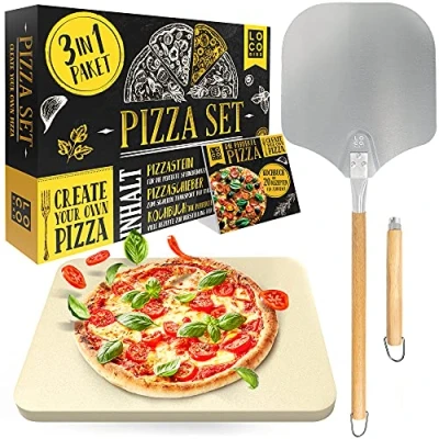 Imagen de Loco Bird Piedra para pizza horno y parrilla de gas, incluye pala juego 3 piezas, rectangular cordierita base crujiente como italiana, libro recetas (idioma español no garantizado