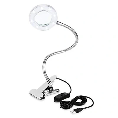 Imagen de Lámpara Escritorio Lupa 2.5X LED, Iluminadora de Lectura USB con Clip Maquillaje Portátil Tatuaje Cuidado la Piel Belleza Uñas