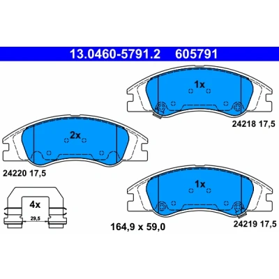 Imagen de ATE 13.0460 5791.2 Juego de pastillas freno con avisador acústico desgaste accesorios KIA: Cerato Berlina, Hatchback