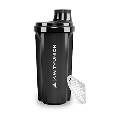 Imagen de AMITYUNION Coctelera de proteínas 500 ml Heaven a prueba fugas, sin BPA con tamiz y escala que se pueden hacer clic para batidos cremosos suero, mezclador proteínas, original en Negro