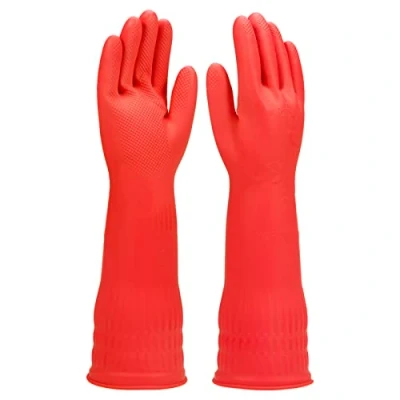Imagen de guantes de limpieza goma, 3 pares para cocina, forro algodón, largos lavar platos con forro, reutilizables. (mediano)