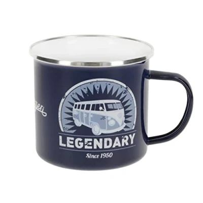 Imagen de BRISA VW Collection Volkswagen Taza grande de esmalte para cafété o cappuccino T1 Bus camping (500 ml/Legendary/Azul)