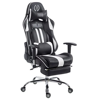 Imagen de Silla Racing XL Limit Tapizada en Cuero sintético I Gaming con Soporte Metal Cromado Oficina Ruedas Gamer Regulabl, Color:Negro/Blanco, Reposapiés:con reposapiés