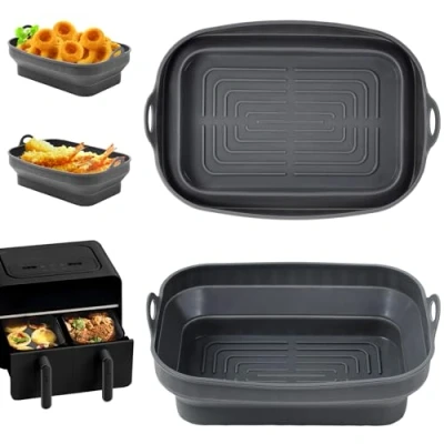 Imagen de Yokuni Molde Silicona Freidora De Aire, 2 Piezas Reutilizables Moldes Para Diseño Borde Elevado, Fácil Limpiar, Estables Air Fryer, Apto Microondas, Horno