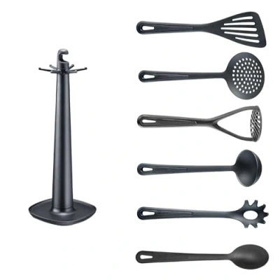 Imagen de Westmark Drehständer Utensilios de Cocina, Soporte Giratorio con pasapurés, Cuchara para Pasta, Cucharón sopero, Espumadera y Espátula, Negro, 7 Piezas