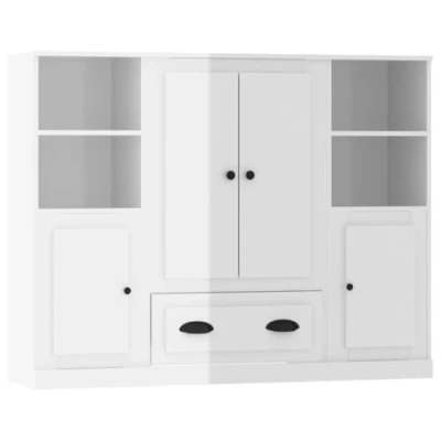 Imagen de vidaXL Aparador Alto de Madera 3 Piezas contrachapada Blanco Brillo