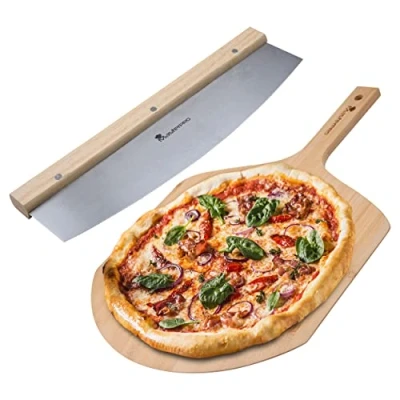 Imagen de MasterPro Set Compuesto por Cortador de Pizza y Tabla Corte Ideal para Preparar Pizzas Menaje Cocina Elaborado con Materiales Calidad Fácil Limpiar, BGKIT 0046