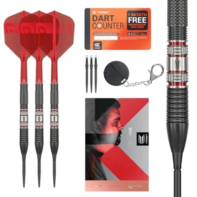 Imagen de Dardos Target Gabriel Clemens 95K Punta Acero Suiza, 95% Tungsteno con Plumas K Flex, 23G Gigante Alemán, Edición Jugador Juego de Swiss Points Flex
