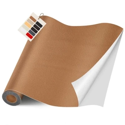 Imagen de Cuero Adhesivo Parches, 40 x 400 cm para Tapizar, Parches de Adhesivos Polipiel Adhesiva Sofá, Asiento Coche, Muebles, Chaquetas（Marrón claro）