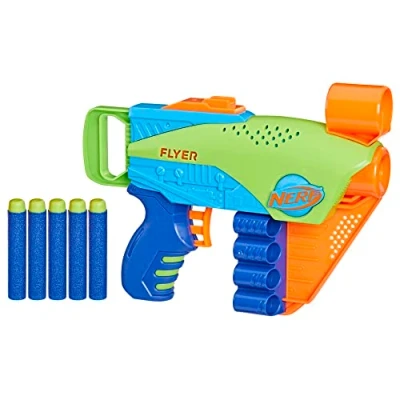 Imagen de Nerf Lanzador Elite Jr Flyer Easy Play 5 Dardos Juegos Exteriores A Partir de 6 años Fácil sostener, Cargar y lanzar