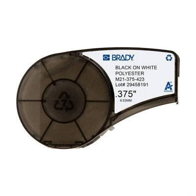 Imagen de Brady ( M21 375 423 ) Cinta de poliéster para BMP21 PLUS; LAB; 9.53 mm x 6.40 m Negro sobre blanco