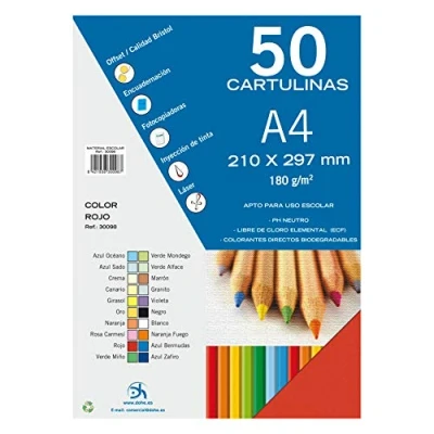 Imagen de Dohe Cartulinas A4 Color Rojo para Manualidades e Impresión (50 uds.) 21x29,7 cm 180 g/m² Material de oficina