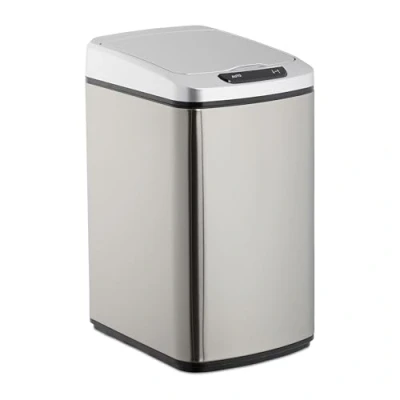 Imagen de Relaxdays Cubo de basura, Sensor apertura, Contenedor rectangular, Para baño &amp; cocina, 12 L, 1 Ud., Plateado